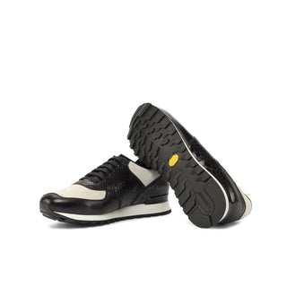 Ambrogio Bespoke Custom Black & White Python / Suede / Polished Leather Jogger Sneakers (AMB2203)