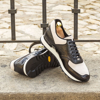 Ambrogio Bespoke Custom Black & White Python / Suede / Polished Leather Jogger Sneakers (AMB2203)