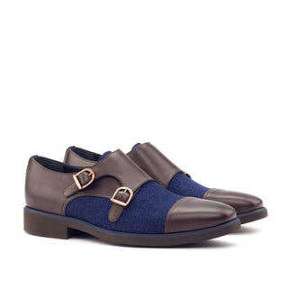 Ambrogio Bespoke Custom Blue Jeans & Brown Fabric / Leather Oxfords (AMB1894)