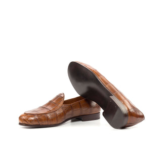 Ambrogio Bespoke Custom Brown Alligator Belgian Loafers (AMB2189)