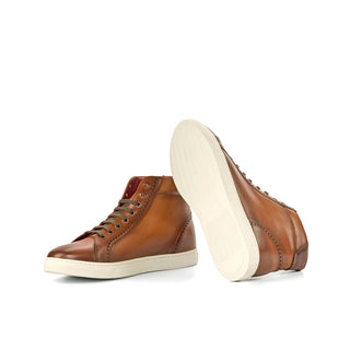 Ambrogio Bespoke Custom Brown & Burgundy Leather High-Top Sneakers (AMB1861)