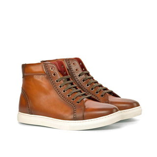 Ambrogio Bespoke Custom Brown & Burgundy Leather High-Top Sneakers (AMB1861)