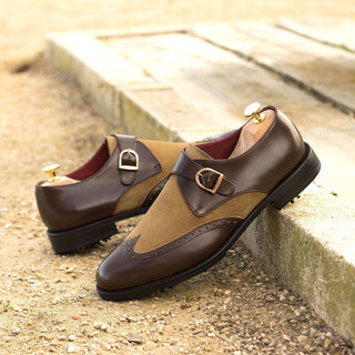 Ambrogio Bespoke Custom Brown & Camel Suede / Leather Monk Strap (AMB1862)