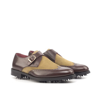 Ambrogio Bespoke Custom Brown & Camel Suede / Leather Monk Strap (AMB1862)