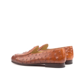 Ambrogio Bespoke Custom Brown & Cognac Ostrich & Leather Belgian Loafers (AMB1860)
