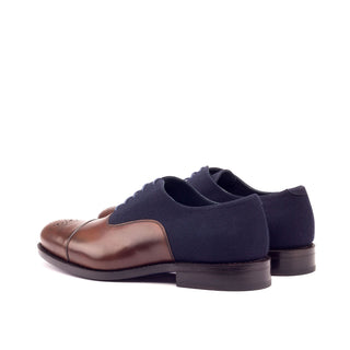 Ambrogio Bespoke Custom Brown & Navy Fabric / Leather Oxfords (AMB1994)