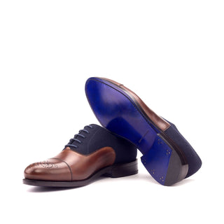 Ambrogio Bespoke Custom Brown & Navy Fabric / Leather Oxfords (AMB1994)