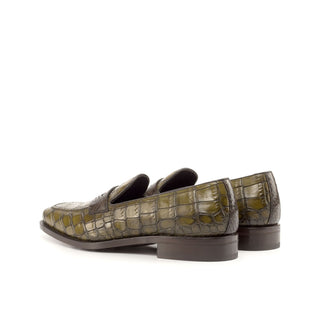 Ambrogio Bespoke Custom Brown & Olive Python / Crocodile Embossed / Leather Loafers (AMB2210)