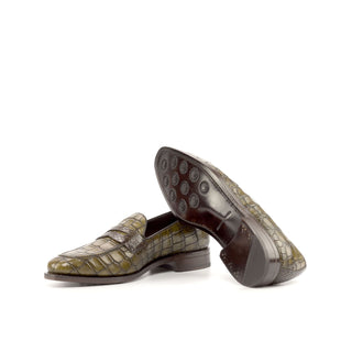 Ambrogio Bespoke Custom Brown & Olive Python / Crocodile Embossed / Leather Loafers (AMB2210)
