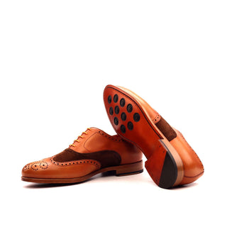 Ambrogio Bespoke Custom Brown & Orange Suede / Leather Wingtip Oxfords (AMB1880)