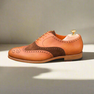 Ambrogio Bespoke Custom Brown & Orange Suede / Leather Wingtip Oxfords (AMB1880)