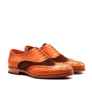 Ambrogio Bespoke Custom Brown & Orange Suede / Leather Wingtip Oxfords (AMB1880)
