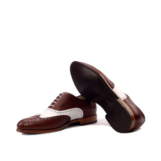 Ambrogio Bespoke Custom Brown & White Leather Full Brogue Oxfords (AMB2113)