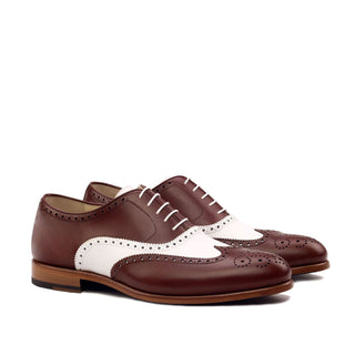 Ambrogio Bespoke Custom Brown & White Leather Full Brogue Oxfords (AMB2113)