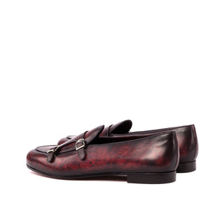 Ambrogio Bespoke Custom Burgundy Patina Leather Monk-Straps Loafers (AMB1902)