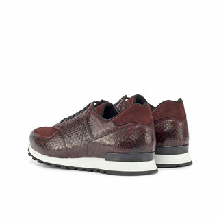 Ambrogio Bespoke Custom Burgundy Python / Suede Jogger Sneakers (AMB2207)