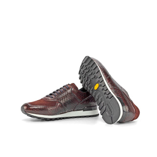Ambrogio Bespoke Custom Burgundy Python / Suede Jogger Sneakers (AMB2207)