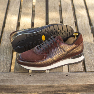 Ambrogio Bespoke Custom Burgundy Python / Suede Jogger Sneakers (AMB2207)