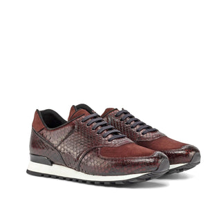 Ambrogio Bespoke Custom Burgundy Python / Suede Jogger Sneakers (AMB2207)
