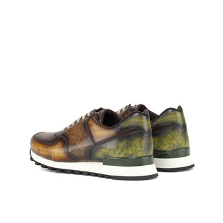 Ambrogio Bespoke Custom Cognac, Brown & Khaki Patina Leather Jogger Sneakers (AMB2188)