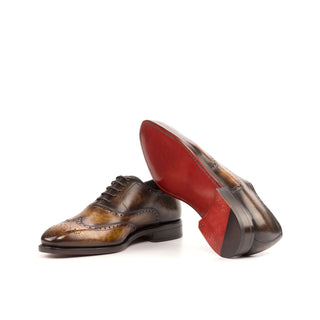 Ambrogio Bespoke Custom Cognac & Brown Patina Leather Wingtip Oxfords (AMB1875)