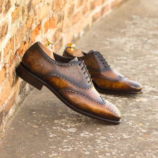 Ambrogio Bespoke Custom Cognac & Brown Patina Leather Wingtip Oxfords (AMB1875)