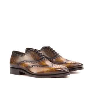 Ambrogio Bespoke Custom Cognac & Brown Patina Leather Wingtip Oxfords (AMB1875)