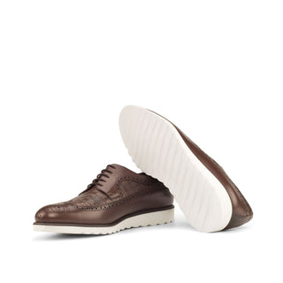 Ambrogio Bespoke Custom Dark Brown Crocodile Embossed / Leather Wingtip Oxfords (AMB1896)