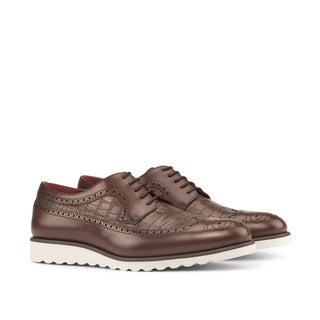 Ambrogio Bespoke Custom Dark Brown Crocodile Embossed / Leather Wingtip Oxfords (AMB1896)