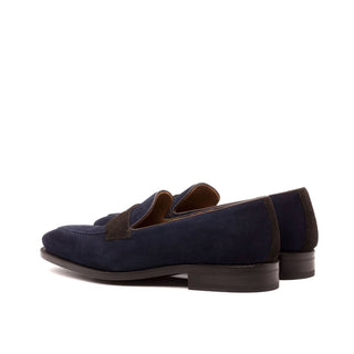 Ambrogio Bespoke Custom Dark Brown & Navy Suede / Leather Penny Loafers (AMB2115)