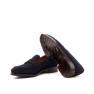 Ambrogio Bespoke Custom Dark Brown & Navy Suede / Leather Penny Loafers (AMB2115)