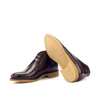 Ambrogio Bespoke Custom Dark Brown Polished Leather Chukka Boots (AMB1932)