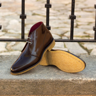 Ambrogio Bespoke Custom Dark Brown Polished Leather Chukka Boots (AMB1932)