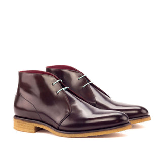 Ambrogio Bespoke Custom Dark Brown Polished Leather Chukka Boots (AMB1932)