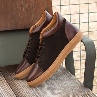 Ambrogio Bespoke Custom Dark Brown Suede / Leather High-Top Sneakers (AMB2002)
