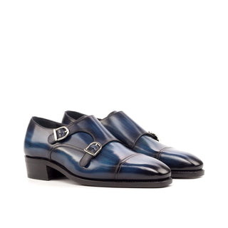 Ambrogio Bespoke Custom Denim Patina Leather Monk-Straps Loafers (AMB1965)
