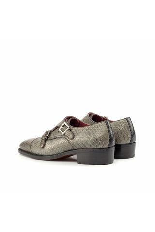Ambrogio Bespoke Custom Gray & Black Python Monk-Straps Loafers (AMB2204)-AmbrogioShoes