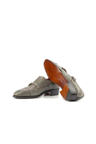 Ambrogio Bespoke Custom Gray & Black Python Monk-Straps Loafers (AMB2204)-AmbrogioShoes
