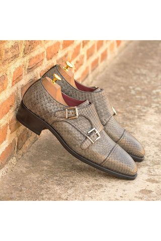 Ambrogio Bespoke Custom Gray & Black Python Monk-Straps Loafers (AMB2204)-AmbrogioShoes