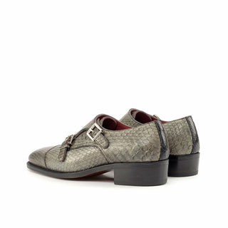 Ambrogio Bespoke Custom Gray & Black Python Monk-Straps Loafers (AMB2204)