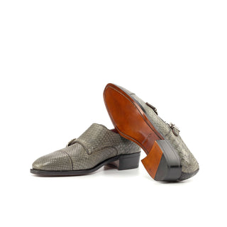 Ambrogio Bespoke Custom Gray & Black Python Monk-Straps Loafers (AMB2204)