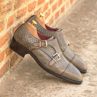 Ambrogio Bespoke Custom Gray & Black Python Monk-Straps Loafers (AMB2204)