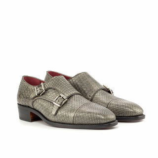 Ambrogio Bespoke Custom Gray & Black Python Monk-Straps Loafers (AMB2204)