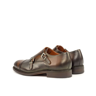 Ambrogio Bespoke Custom Gray & Brown Leather Monk-Straps Loafers (AMB1953)