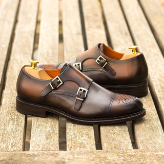 Ambrogio Bespoke Custom Gray & Brown Leather Monk-Straps Loafers (AMB1953)