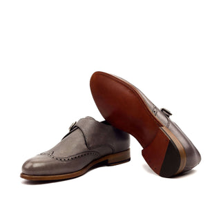 Ambrogio Bespoke Custom Gray Full Grain Leather Monk Strap (AMB1923)