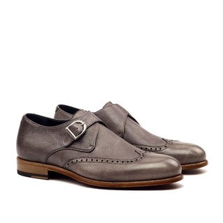 Ambrogio Bespoke Custom Gray Full Grain Leather Monk Strap (AMB1923)