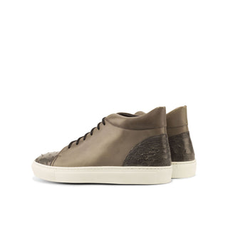 Ambrogio Bespoke Custom Gray Ostrich / Leather Sneakers (AMB1933)