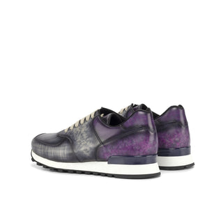 Ambrogio Bespoke Custom Gray & Purple Patina Leather Jogger Sneakers (AMB2187)
