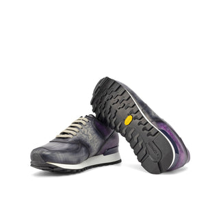 Ambrogio Bespoke Custom Gray & Purple Patina Leather Jogger Sneakers (AMB2187)